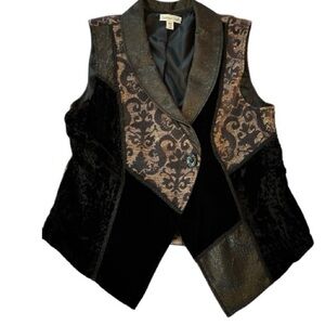 COLDWATER CREEK boho mixed medium vest- faux leather,velvet and brocade SZ Large